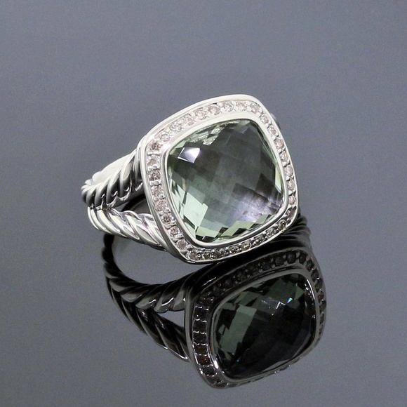 David Yurman 11mm Prasiolite Albion Diamond Ring - Picture 1 of 8